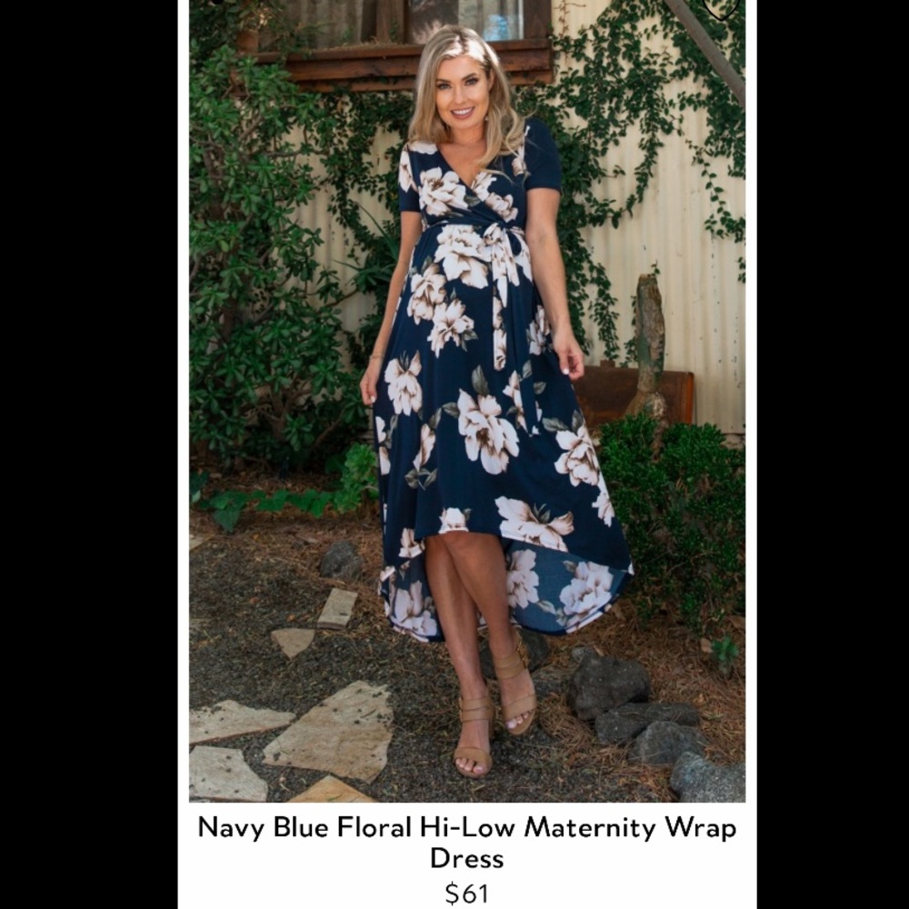 Pink blush navy floral maternity dress
